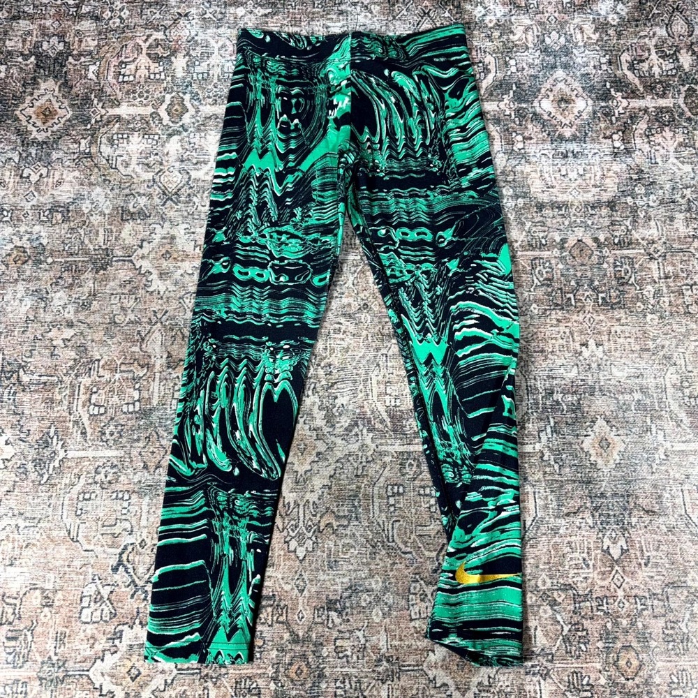 Nike Leggings Womens XL Green Swirl Design Tight Fit Pull-On Gym Workout Jogging